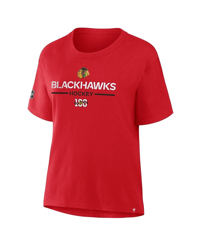 Fanatics Women's Red Chicago Blackhawks Centennial Celebration T-Shirt