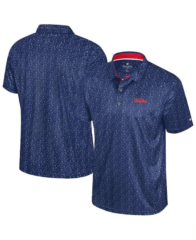 Colosseum Men's Navy Ole Miss Rebels Football Print Polo Shirt
