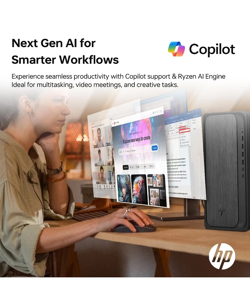 Hp OmniDesk Premium Tower Desktop Amd Ryzen 7 8700G 16GB Ram Amd Radeon Graphics 1TB Ssd Storage Windows 11 Home - Grey