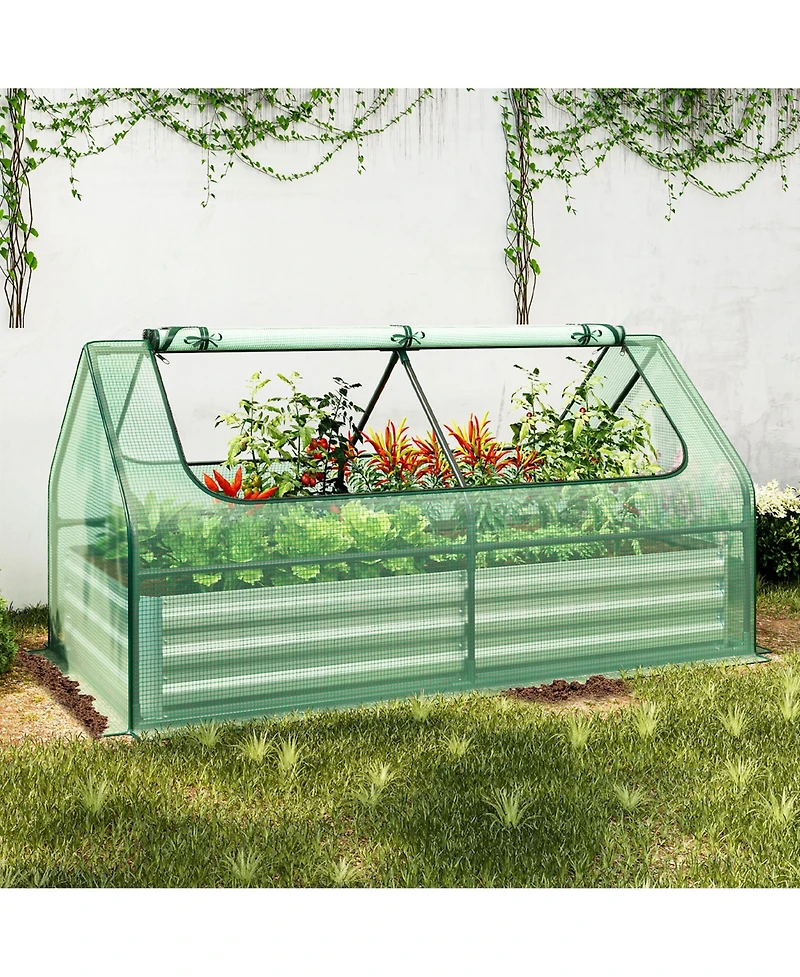 Gymax Galvanized Steel Raised Garden Bed Metal Planter Box Kit w/ Mini Greenhouse Cover