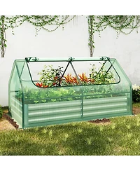 Gymax Galvanized Steel Raised Garden Bed Metal Planter Box Kit w/ Mini Greenhouse Cover
