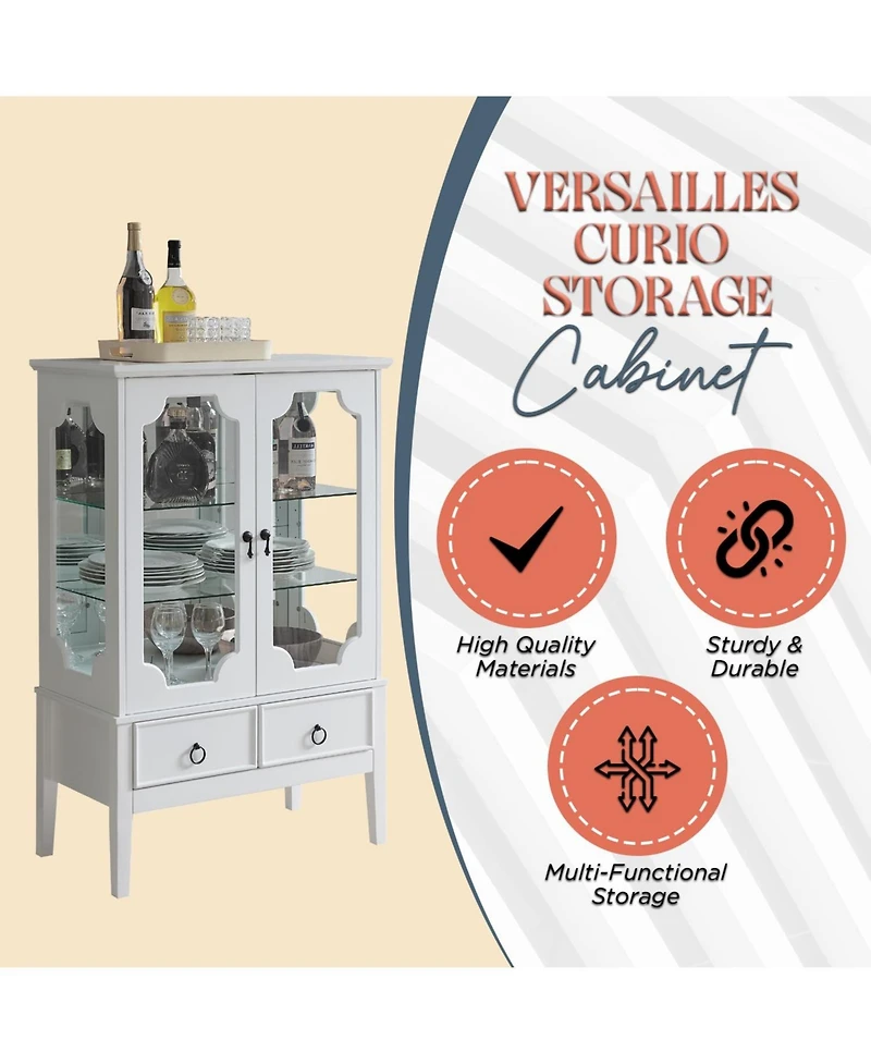 Kings Brand Furniture Curio Accent Storage Cabinet with Doors, Glass Shelves & Drawers