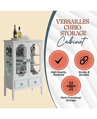 Kings Brand Furniture Curio Accent Storage Cabinet with Doors, Glass Shelves & Drawers