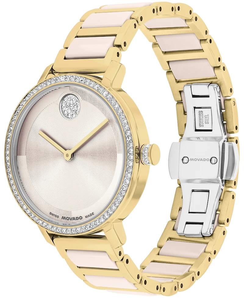 Movado Women's Bold Evolution 2.0 Swiss Quartz Light Gold Steel Taupe Ceramic Watch, 34mm
