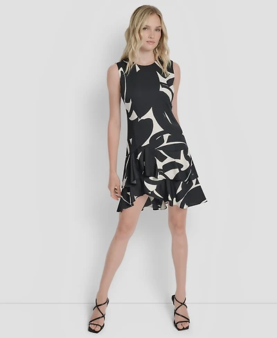 Dkny Women's Printed Double-Layer Fit & Flare Dress