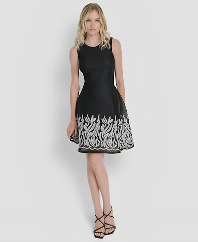 Dkny Women's Embroidered Mesh Sleeveless Dress