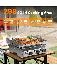 Cowsar Portable 26 Inch Tabletop Griddle with Grill Grate, Stainless Steel Propane Gas Grill with 3 Burners,24000 Btu, for Outdoor Camping/Rv/Picnic/B