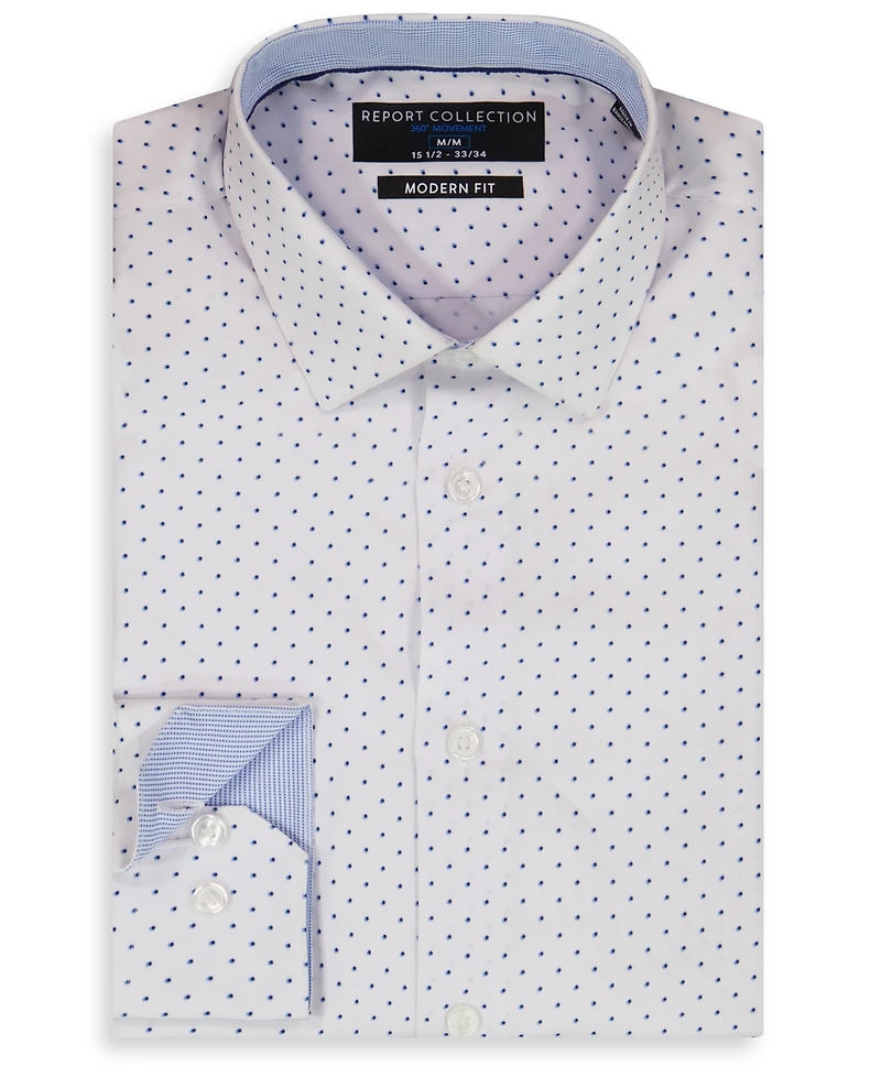 Report Collection Men's Long Sleeve 4-Way Dot Print Dress Shirt