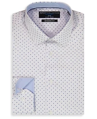Report Collection Men's Long Sleeve 4-Way Dot Print Dress Shirt
