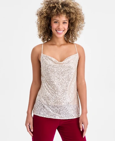 Tahari Asl Women's Sequinned Cowl-Neck Top