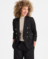 Tahari Asl Double Breasted Blazer Mock Neck Sweater Satin Pants