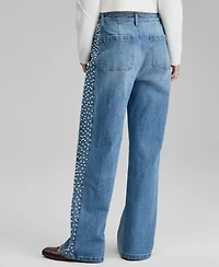 And Now This Women's High-Rise Faux-Pearl-Side Wide-Leg Jeans, Macy's Exclusive
