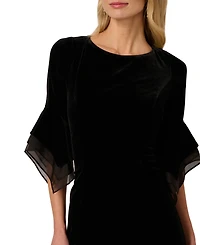 Adrianna Papell Women's Velvet Bell-Sleeve Mesh-Trim Dress