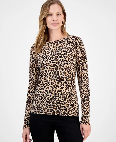 Charter Club Petite Cashmere Leopard-Print Sweater, Macy's Exclusive