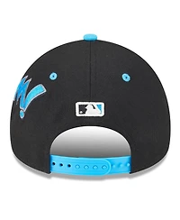 New Era Big Boys and Girls Black/Blue Miami Marlins 2025 Mlb Diamond Hero Edition A-Frame 9FORTY Adjustable Hat