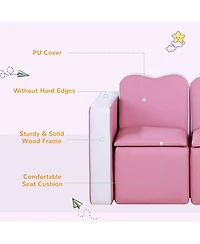 Qaba Kids Leather Sofa Multi-functional Table Chair Set Storage Blue