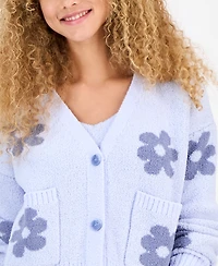 Hippie Rose Juniors' Floral Teddy-Knit Tank And Cardigan Set