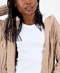 Madden Girl Juniors' Sherpa-Lined Cable-Knit Open Cardigan