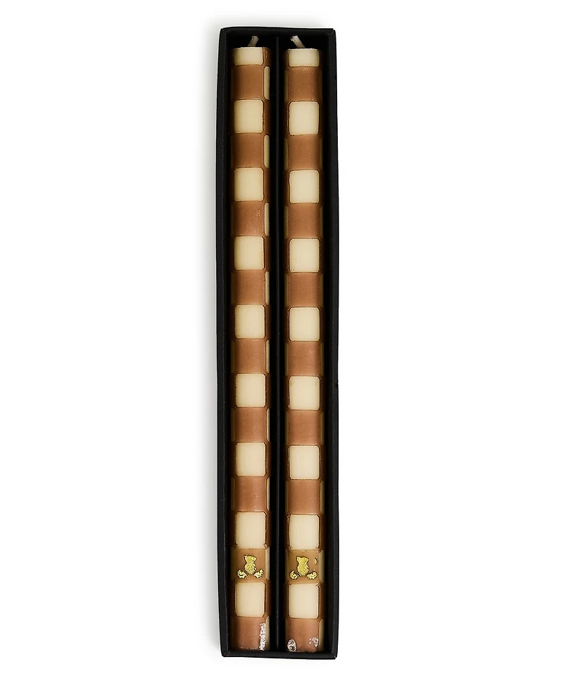 MacKenzie-Childs Mocha Check Dinner Candles, Set of 2