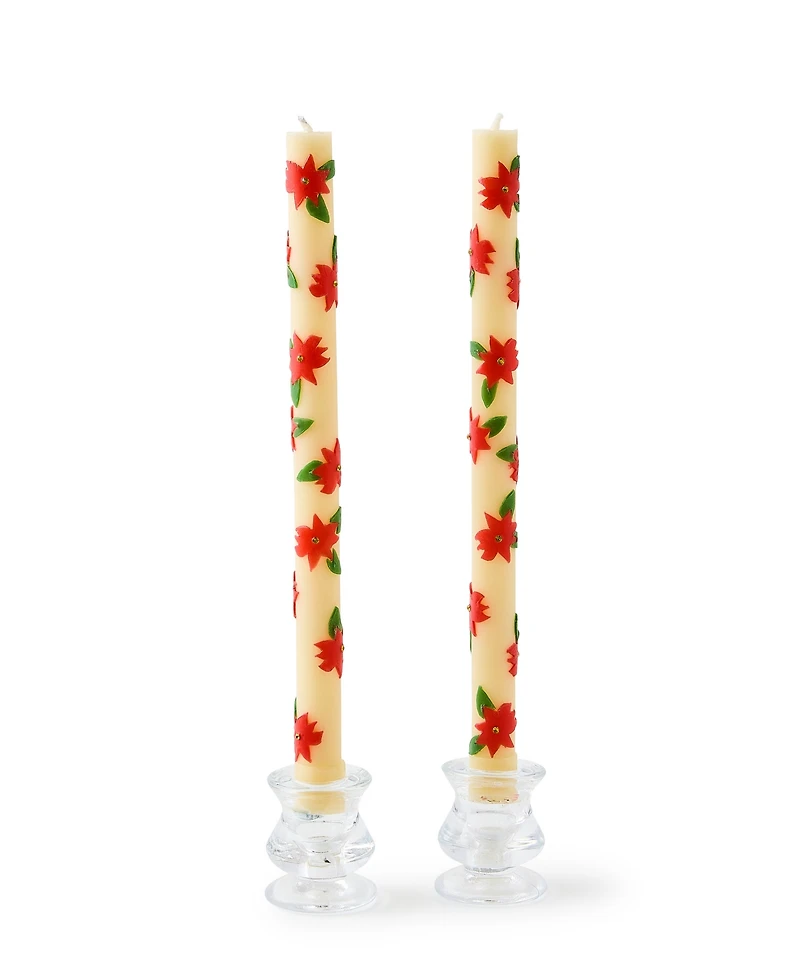 Mackenzie-Childs Poinsettia Dinner Candles, Set of 2