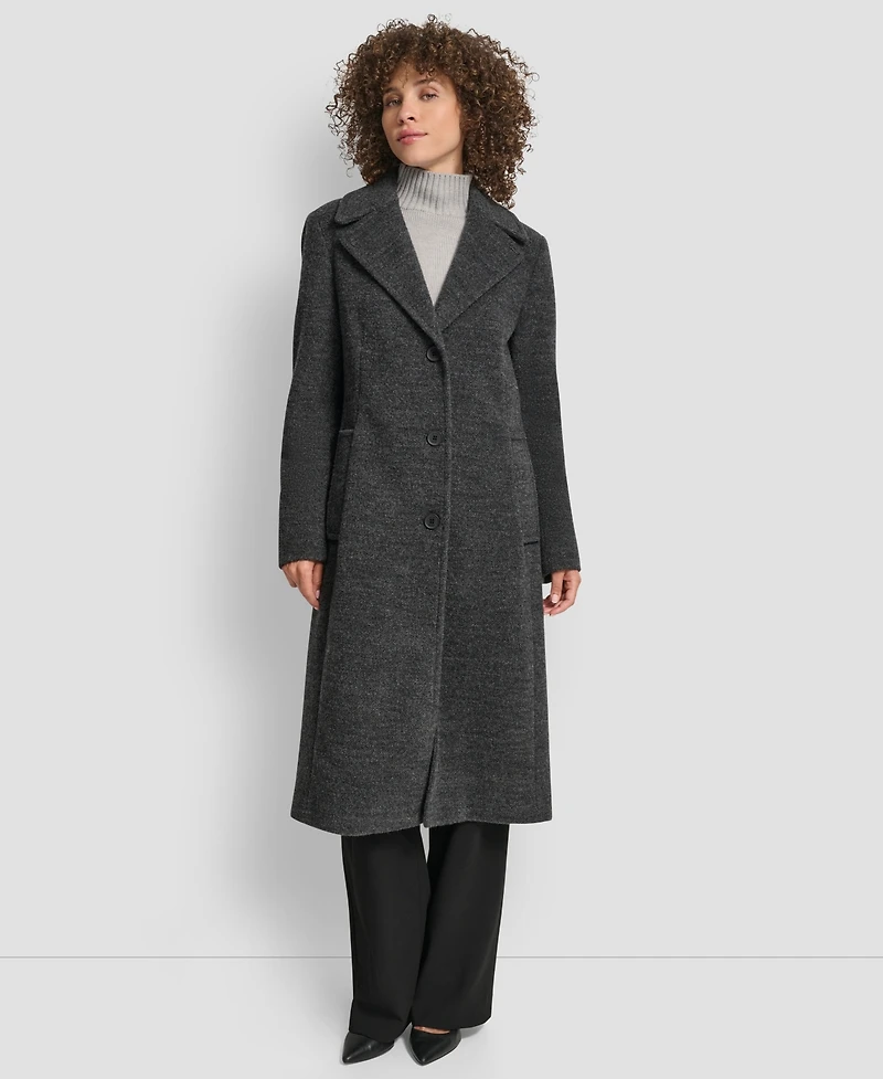 Dkny Women's Maxi Boucle Notch Collar Coat