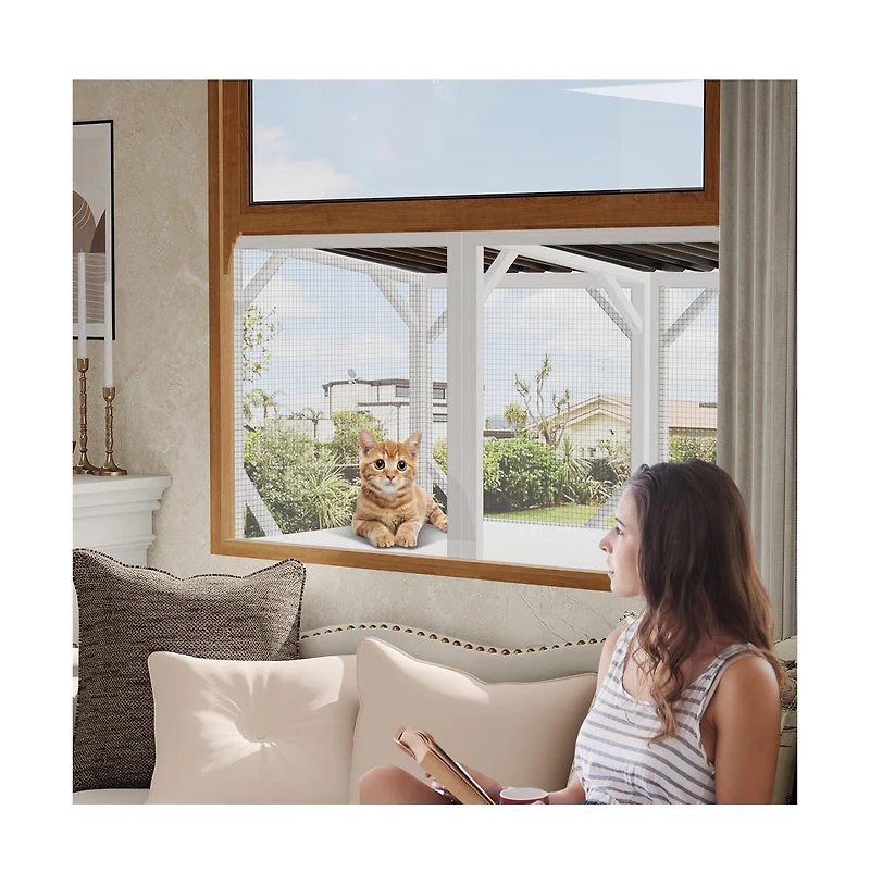 Zeus & Ruta 43.3" Outdoor Cat Window Box with Perch and Cover