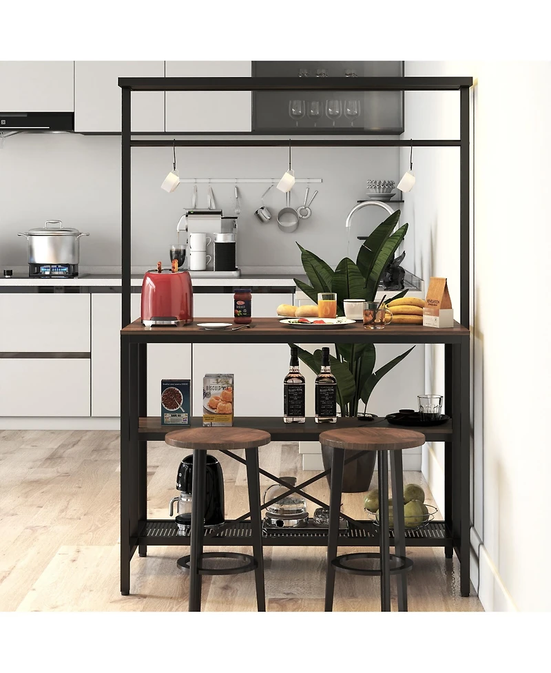 Casainc 3-Tier Kitchen Island with Hooks, Microwave Shelf and Storage Rack for Dining Room