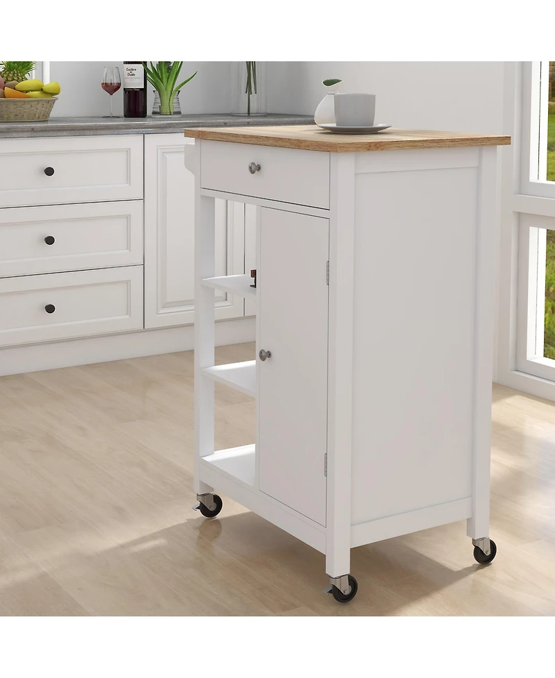 Casainc Rolling Kitchen Cart with Adjustable Shelves, Towel Rack and Rubber Wood Top