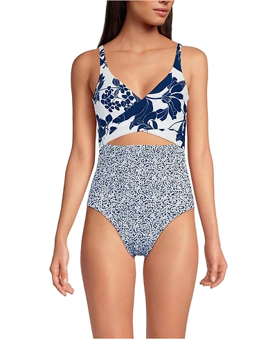 Lands' End Petite Wrap Monokini High Leg One Piece Swimsuit