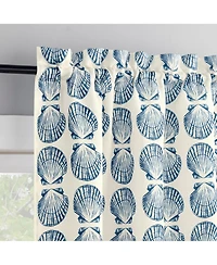 No. 918 Seaside Tonal Seashell Print Semi-Sheer Rod Pocket Kitchen Curtain Tier Pair