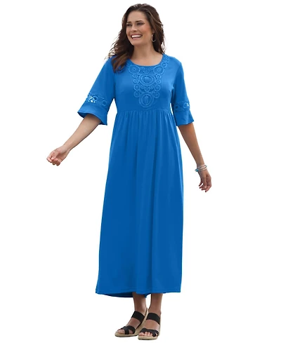 Woman Within Women's Crochet Trim Empire Knit Dress