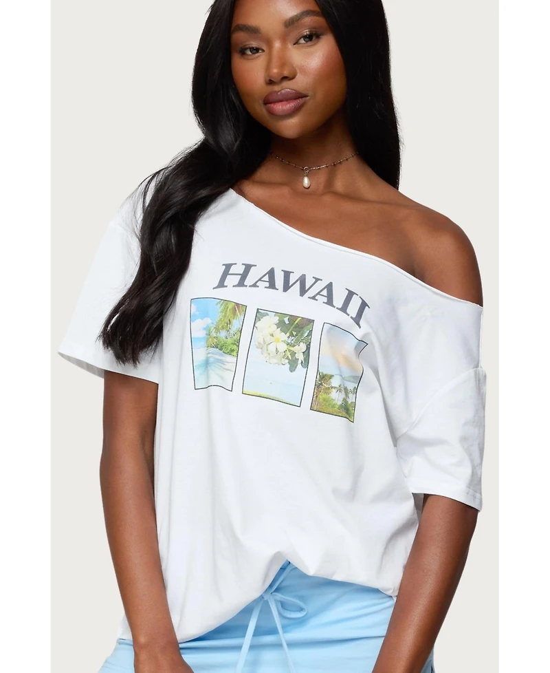 Edikted Women's Hawaiian Babe Off Shoulder T Shirt