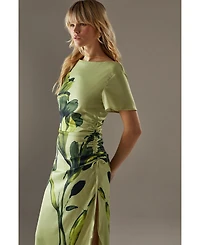 Warehouse Women's Placement Print Crinkle Midi Satin Dress