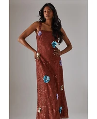 Warehouse Women's Hand Embellished Flower Burst Midi Dress