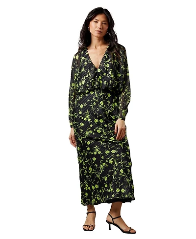 Warehouse Women's Shadow Stripe Floral Batwing Midi Dress