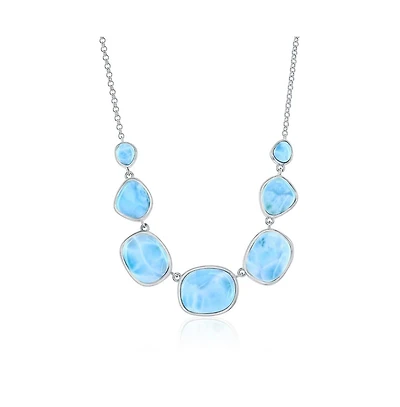 Caribbean Treasures Sterling Silver, Multi-Irregular Shaped Larimar Necklace