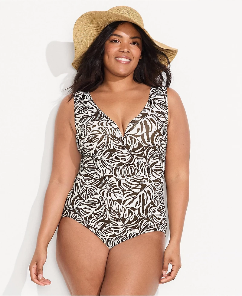 Lands' End Women's Plus Sculpting Suit Sweetheart V-Wire High Leg One Piece Swimsuit