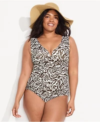 Lands' End Women's Plus Sculpting Suit Sweetheart V-Wire High Leg One Piece Swimsuit
