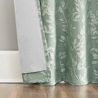 Sun Zero Elmira Foliage Woven Jacquard 100% Blackout Back Tab Curtain Panel Pair