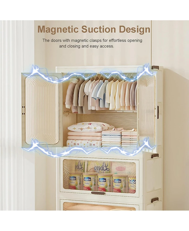 gaomon 4 Tier Portable Kids Wardrobe Closet with Doors