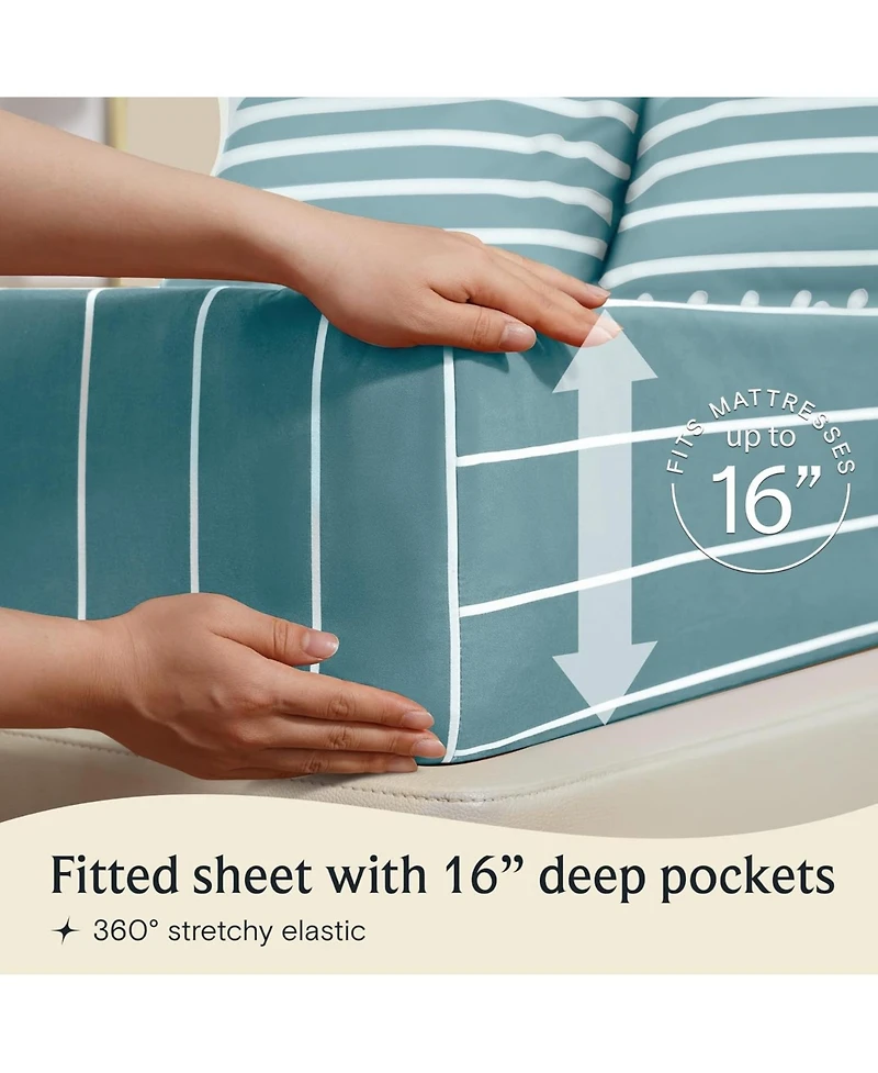 4PC Striped Silky Soft Cooling Deep Pocket Performance Sheet Set 