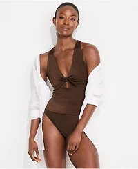 Lands' End Women's Shine Ribbed Tankini Top and High Waisted Bottom Swimsuit Set