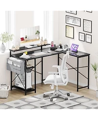 gaomon 54 inch Gaming Desk, Reversible L Shaped Desk, Corner Computer Desk with Monitor Stand, Power Outlets, Led Lights and Storage Shelves for Home