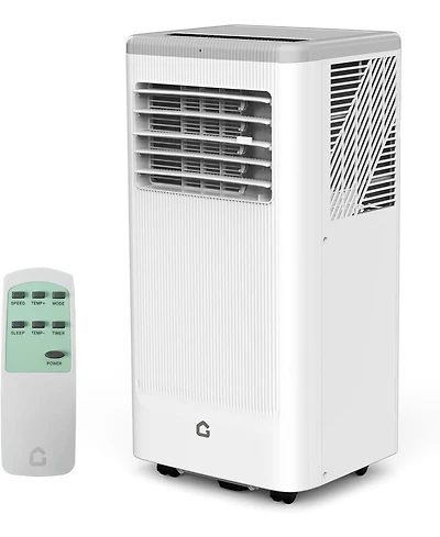 8,000 Btu Portable Air Conditioner - Floor Standing, Cooling, Fan & Dehumidifier, 24H Timer, Window Kit Included, Black & White Top Cover