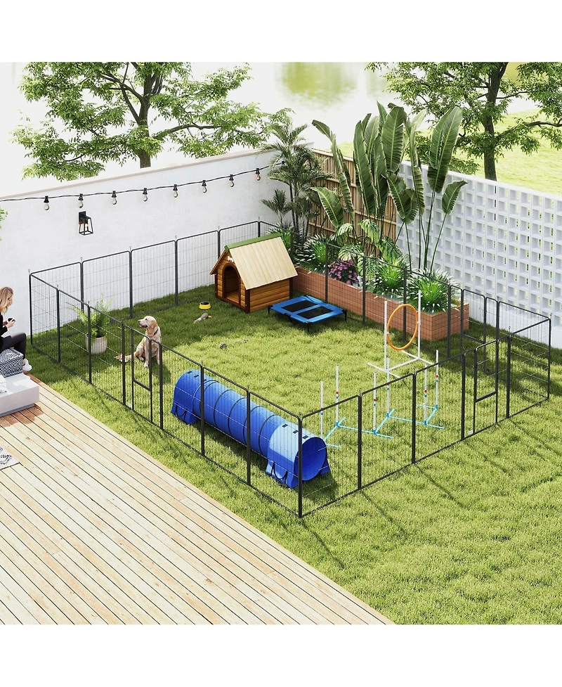 PawHut 39" H Dog Playpen, 24 Panels Puppy Playpen for Multiple Dogs