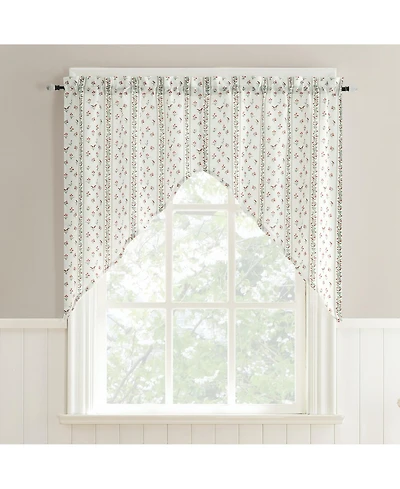 No. 918 Ridgewood Ditsy Floral Stripe Semi-Sheer Rod Pocket Kitchen Curtain Swag Pair