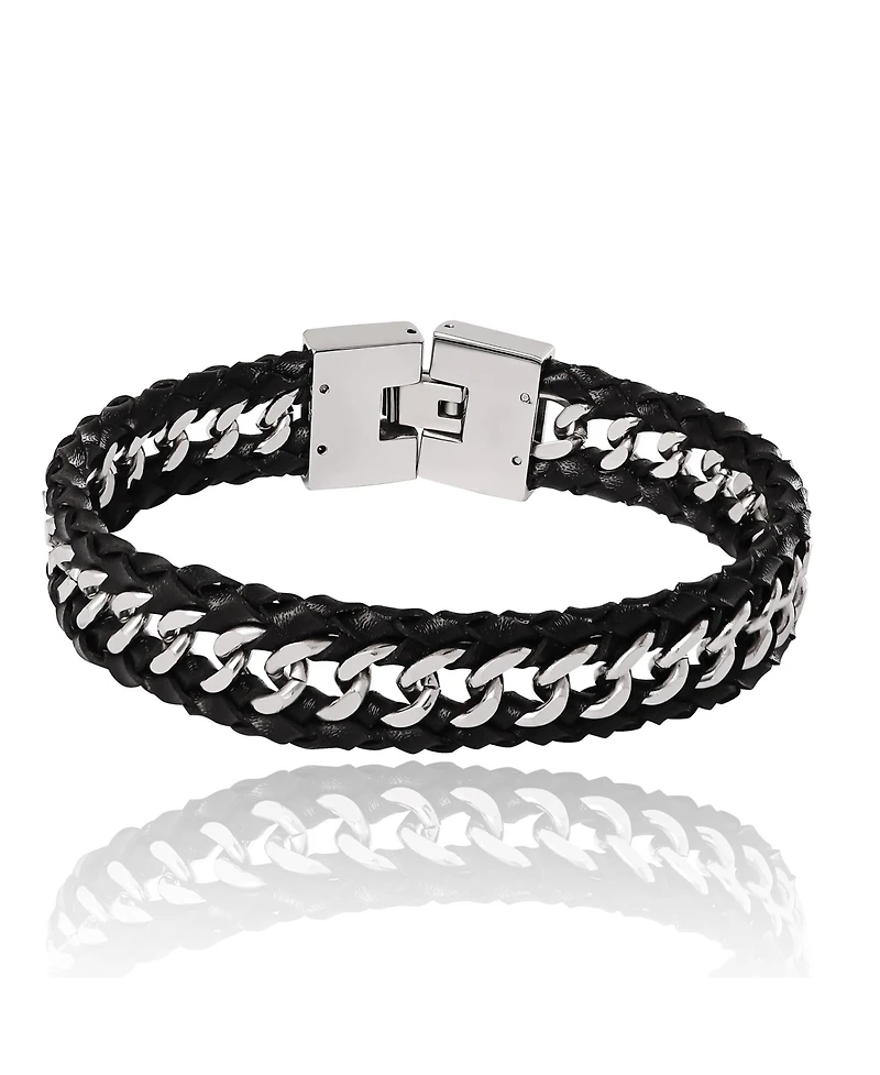 Lucky Brand Braided Leather and Chain Overlay Bracelet