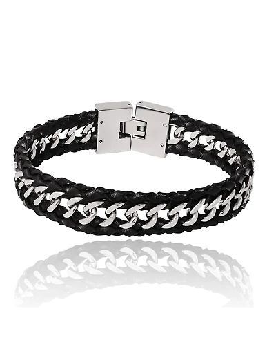 Lucky Brand Braided Leather and Chain Overlay Bracelet