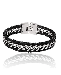 Lucky Brand Braided Leather and Chain Overlay Bracelet