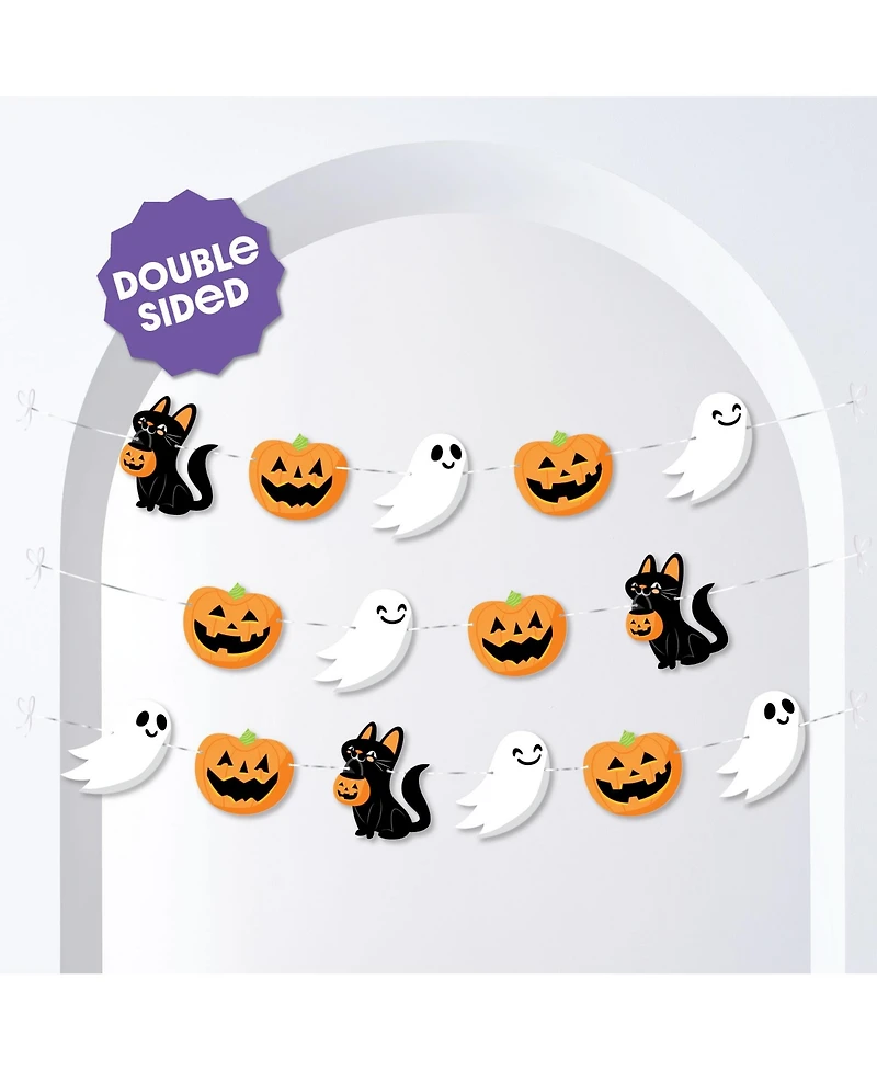 Jack-o'-Lantern Halloween Garland Banner, 30 Feet of Cord, 15 Paper Halloween